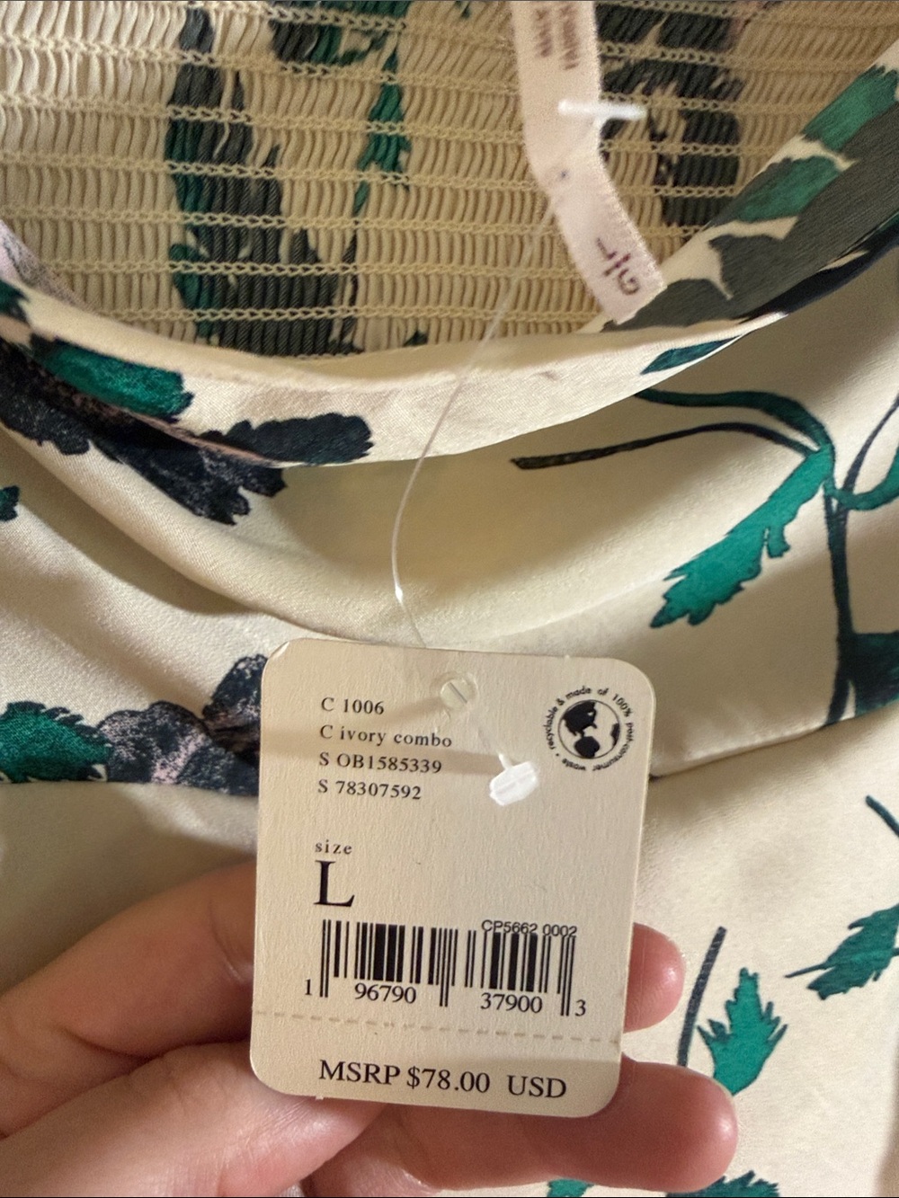FREE PEOPLE Floral Off-Shoulder Crop Top - Cream with Green & Black - Picture 2 of 3